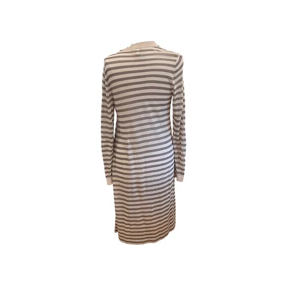 Chico's Tan, Ivory Lightweight Striped Long Open Front Cardigan Sweater, M - Picture 4 of 7